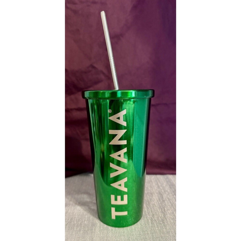 TEAVANA: Metallic Green Stainless Steel Tumbler Cup, 16oz Double Wall Hot/Cold